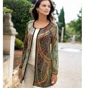 Peruvian Connection Zip Front Paisley Longline Pima Cotton Cardigan Sweater M